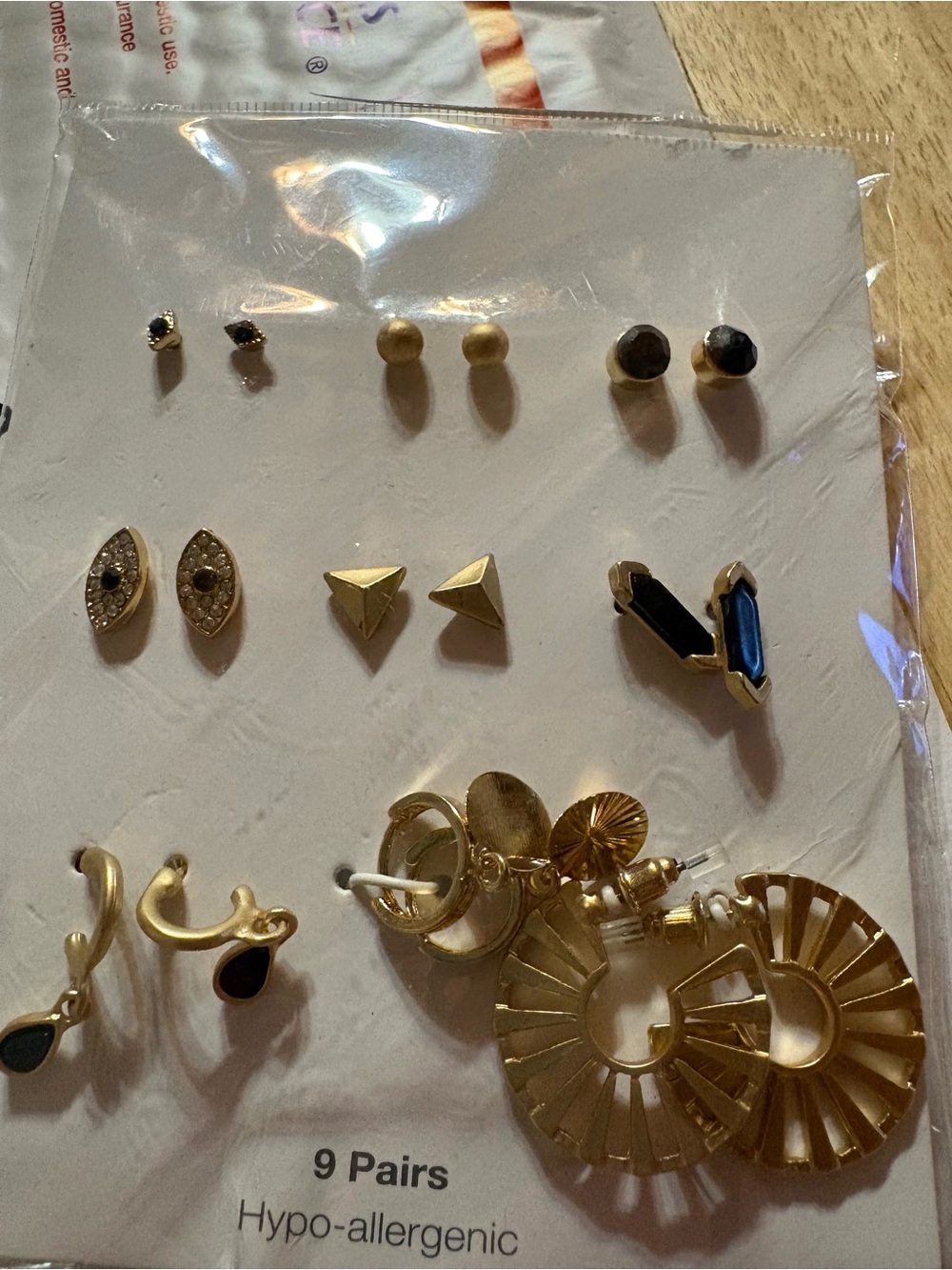 Gold-Tone Women’s Earring Set with Black and Blue Accents
